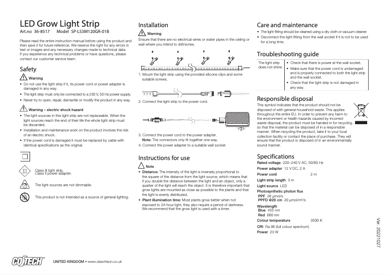 Imagen de la primera página del manual del dispositivo SP-LS3M120GR-01B
