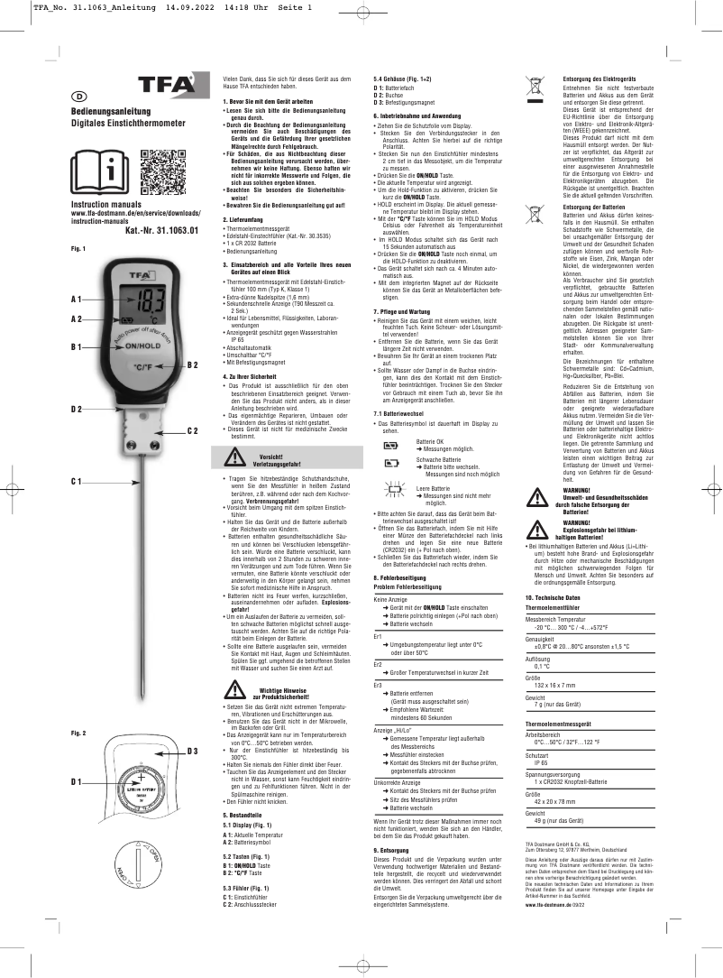 Imagen de la primera página del manual del dispositivo 31.1063.01