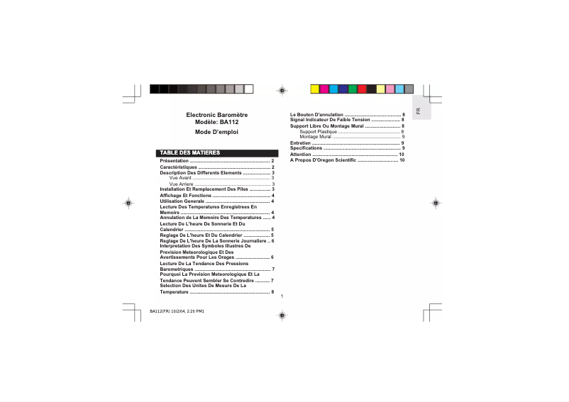 Imagen de la primera página del manual del dispositivo BA112