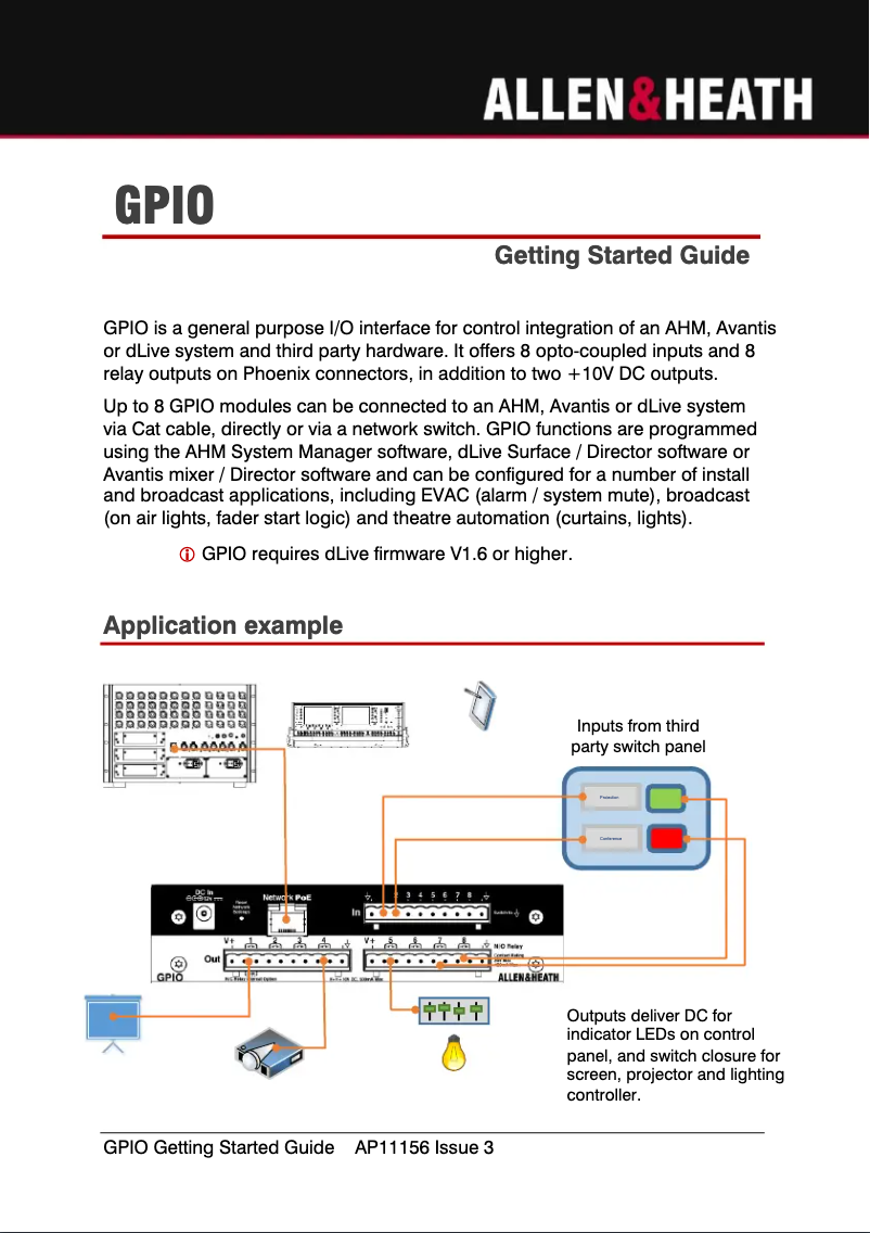 Imagen de la primera página del manual del dispositivo dLive GPIO