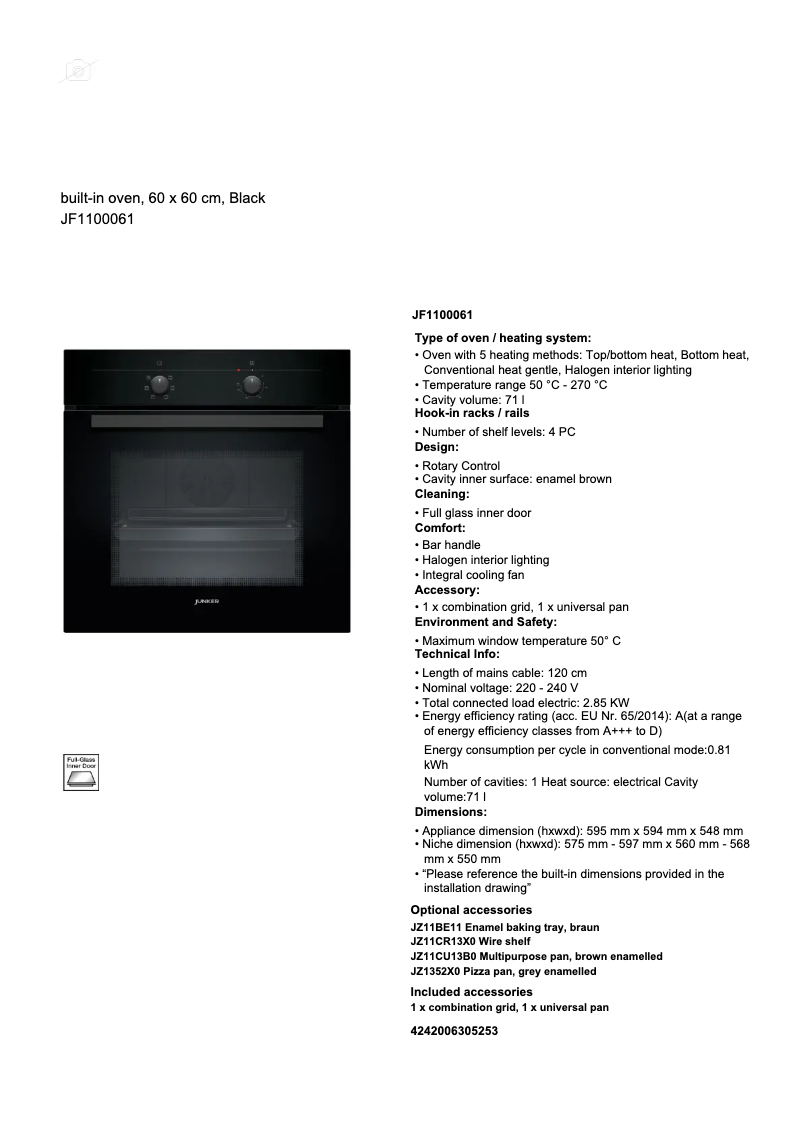 Página 1 del manual Ficha técnica Junker JF1100061