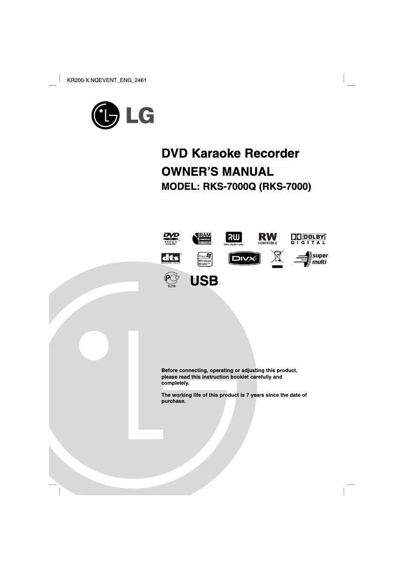 Imagen de la primera página del manual del dispositivo RKS-7000Q