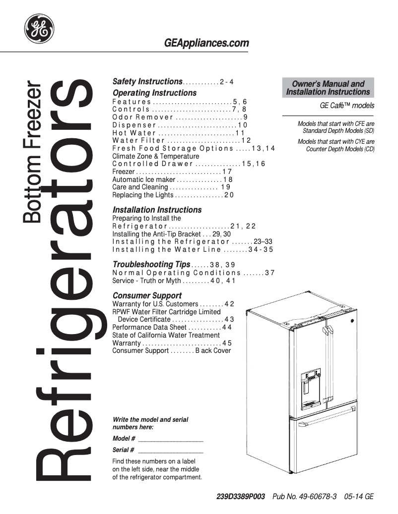 Imagen de la primera página del manual del dispositivo CFE29TSDSS