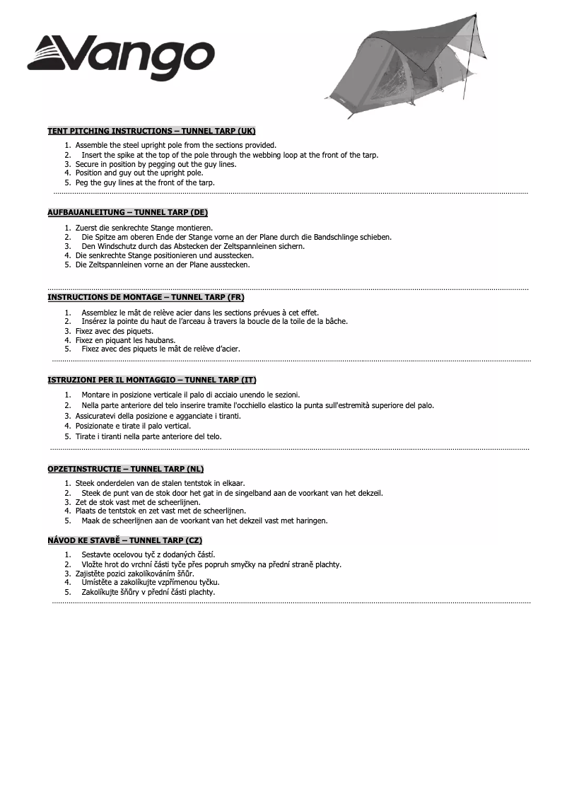 Imagen de la primera página del manual del dispositivo Tunnel Tarp