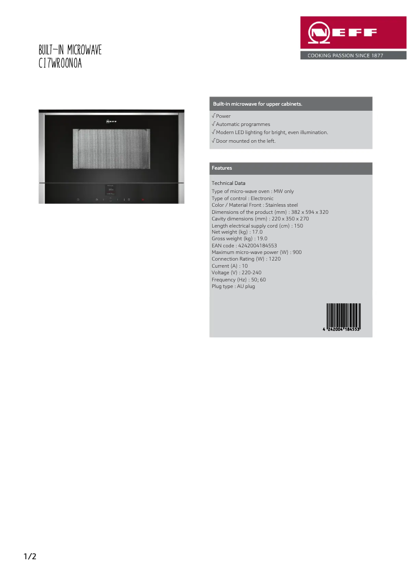 Imagen de la primera página del manual del dispositivo C17WR00N0A