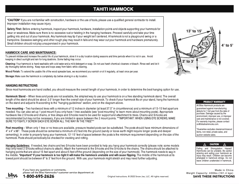 Página 1 del manual Manual de usuario Bliss Hammocks BH-408W