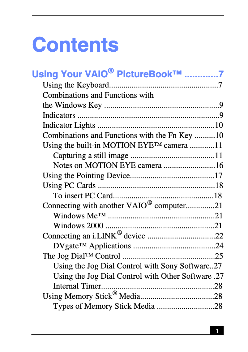 Imagen de la primera página del manual del dispositivo Vaio PCG-C1VP