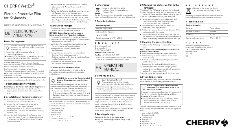 Página 1 del manual Manual de usuario Cherry WetEx