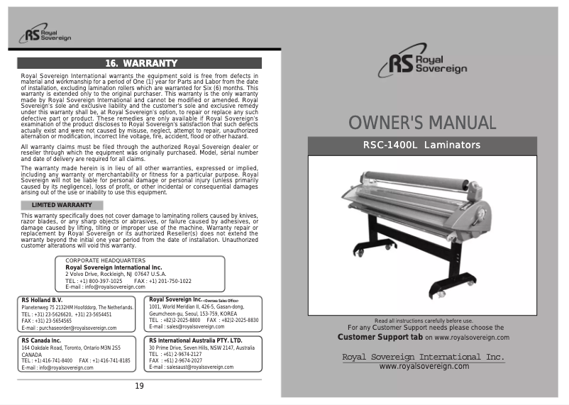 Página 1 del manual Manual de usuario Royal Sovereign RSC-1400L
