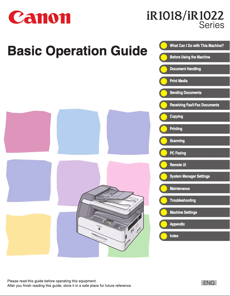 Imagen de la primera página del manual del dispositivo imageRUNNER 1018