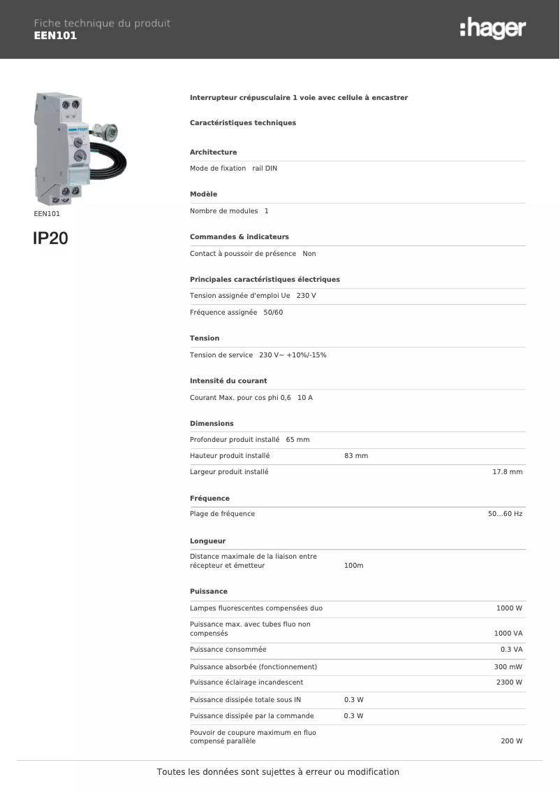 Imagen de la primera página del manual del dispositivo EEN101