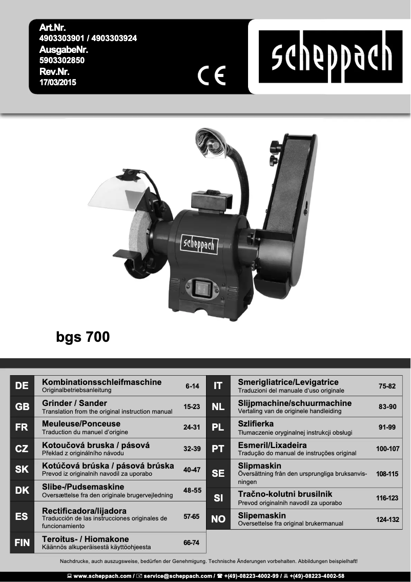 Página 1 del manual Manual de usuario Scheppach BGS700