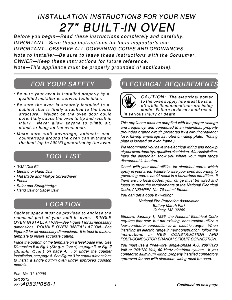 Página 1 del manual Guía de instalación GE JKP15CDCC