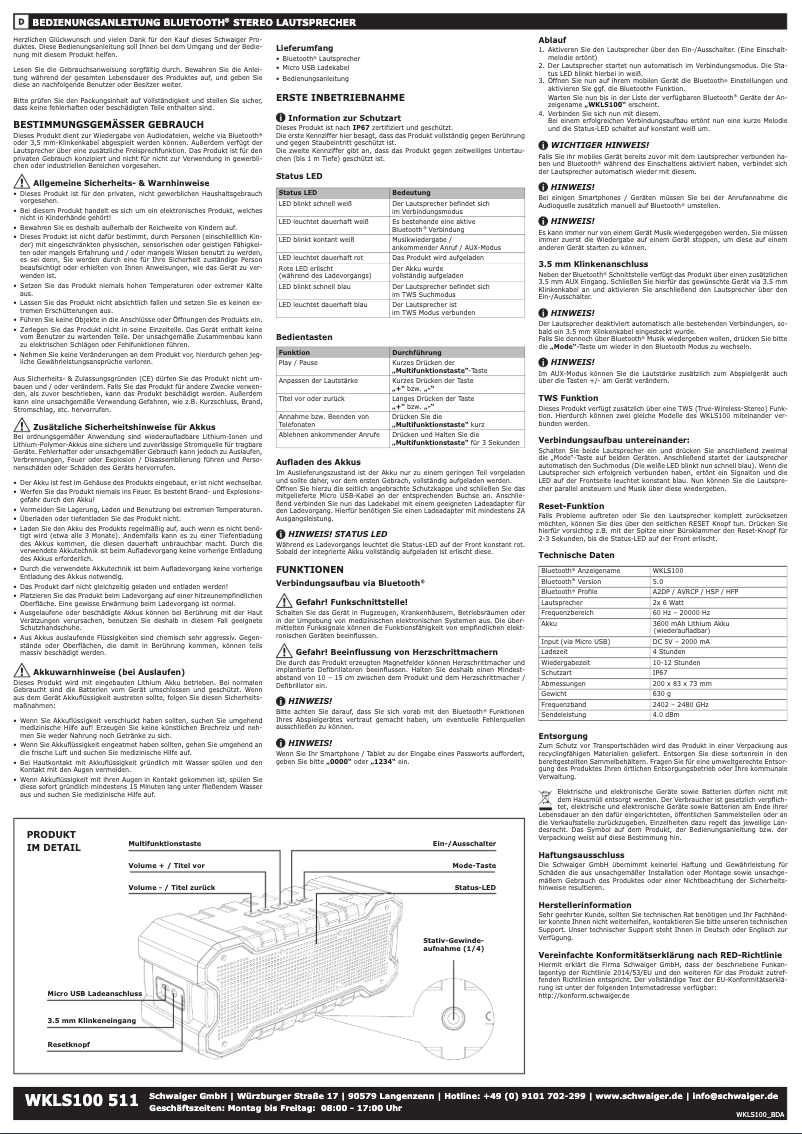 Imagen de la primera página del manual del dispositivo WKLS100 511