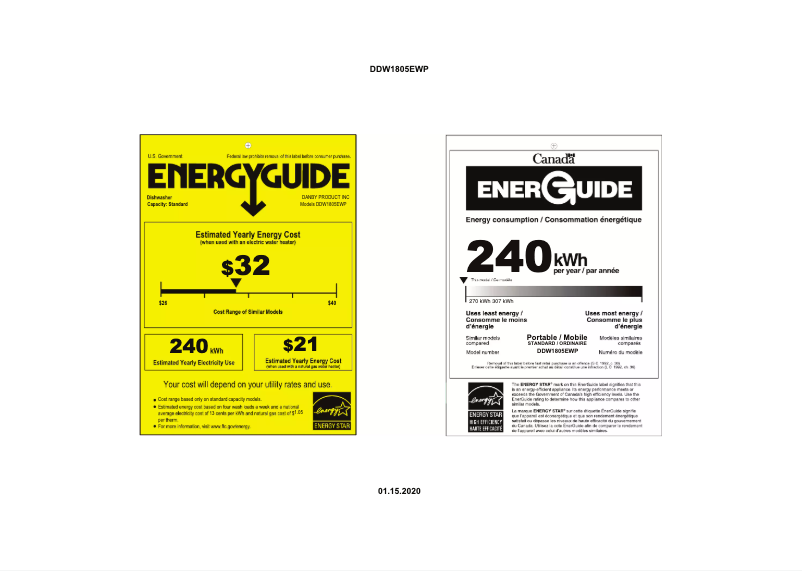 Página nº 1 - Etiqueta energética Danby DDW1805EWP