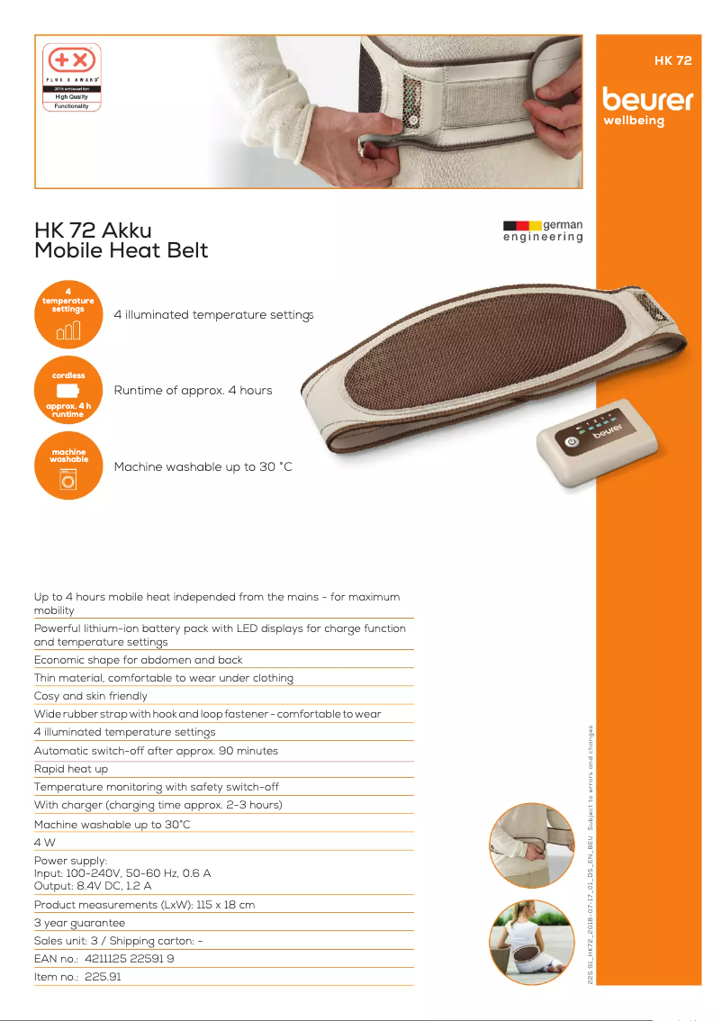 Página 1 del manual Ficha técnica Beurer HK 72