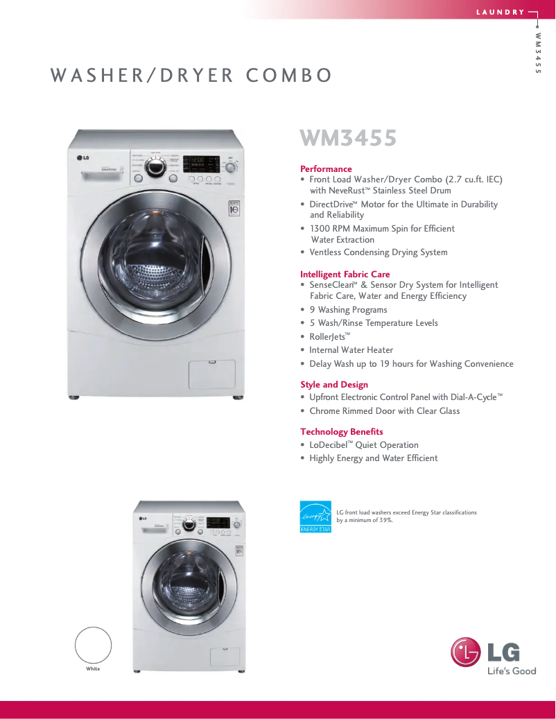 Página nº 1 - Ficha técnica LG WM3455HW