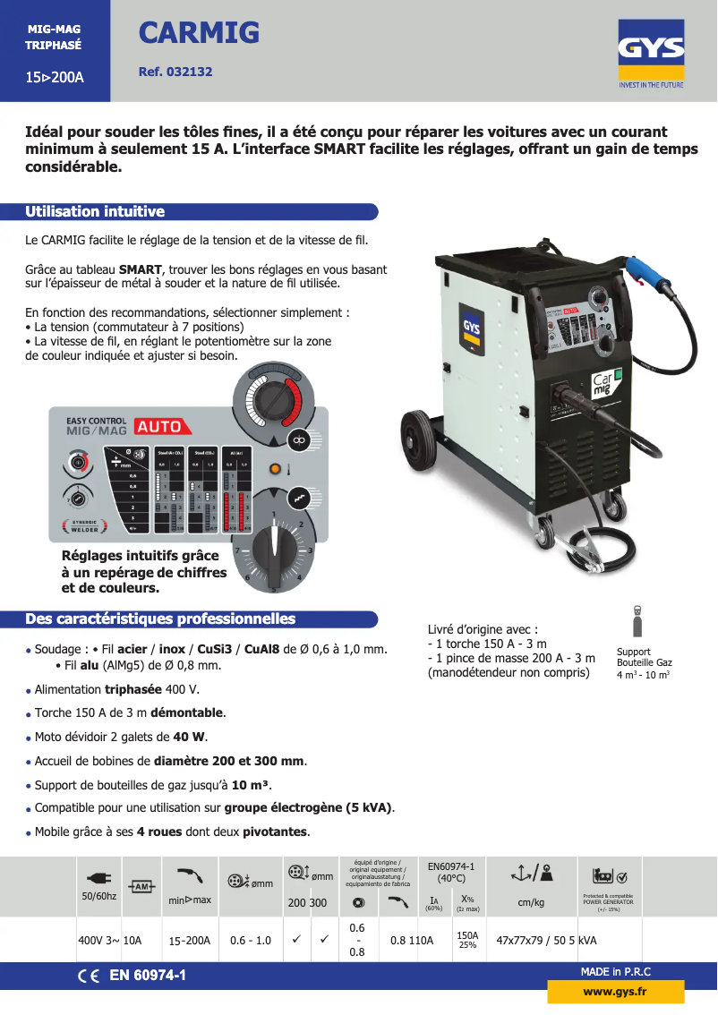 Página 1 del manual Ficha técnica GYS Carmig