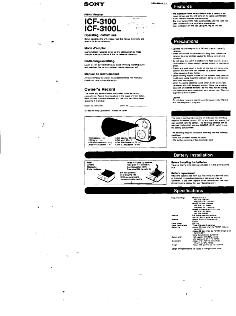 Imagen de la primera página del manual del dispositivo ICF-3100