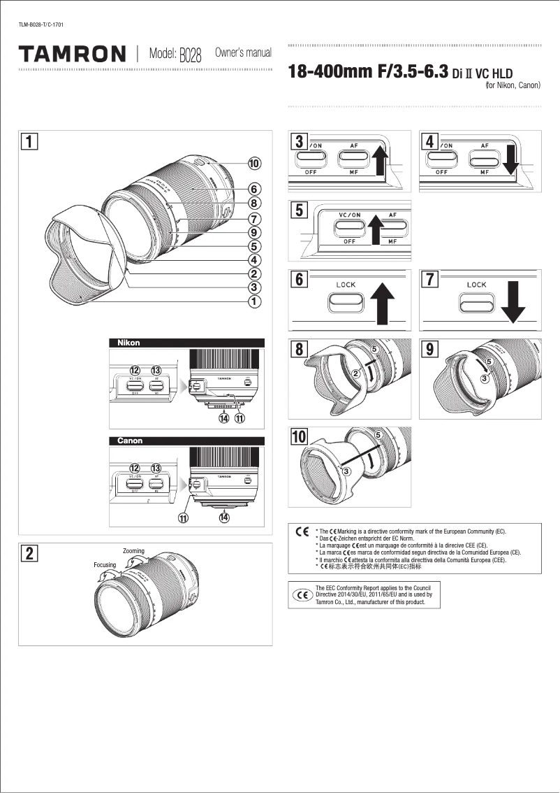 Página 1 del manual Manual de usuario Tamron 18-400mm F/3.5-6.3 Di II VC HLD Canon