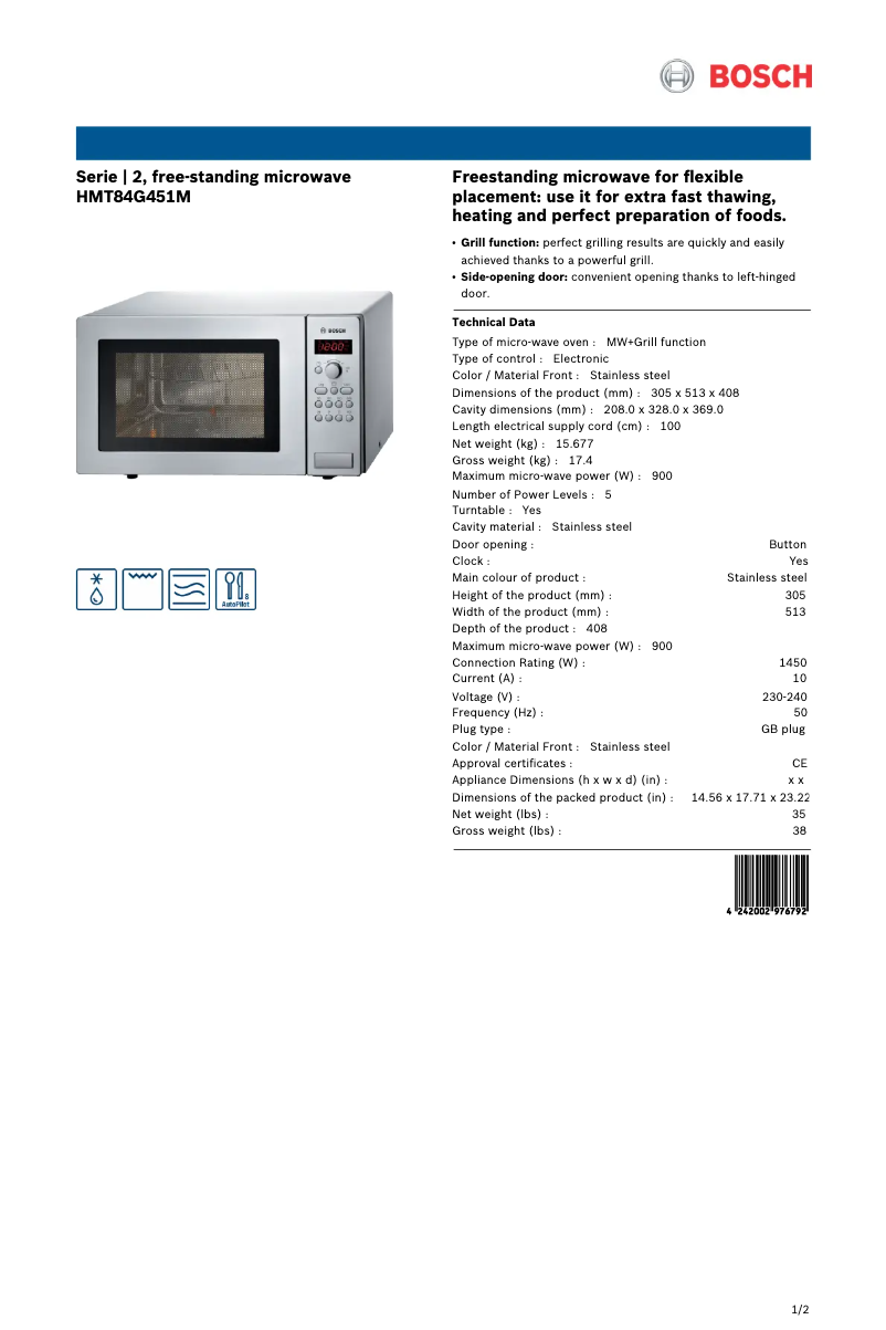 Página 1 del manual Manual de usuario Bosch HMT84G451M