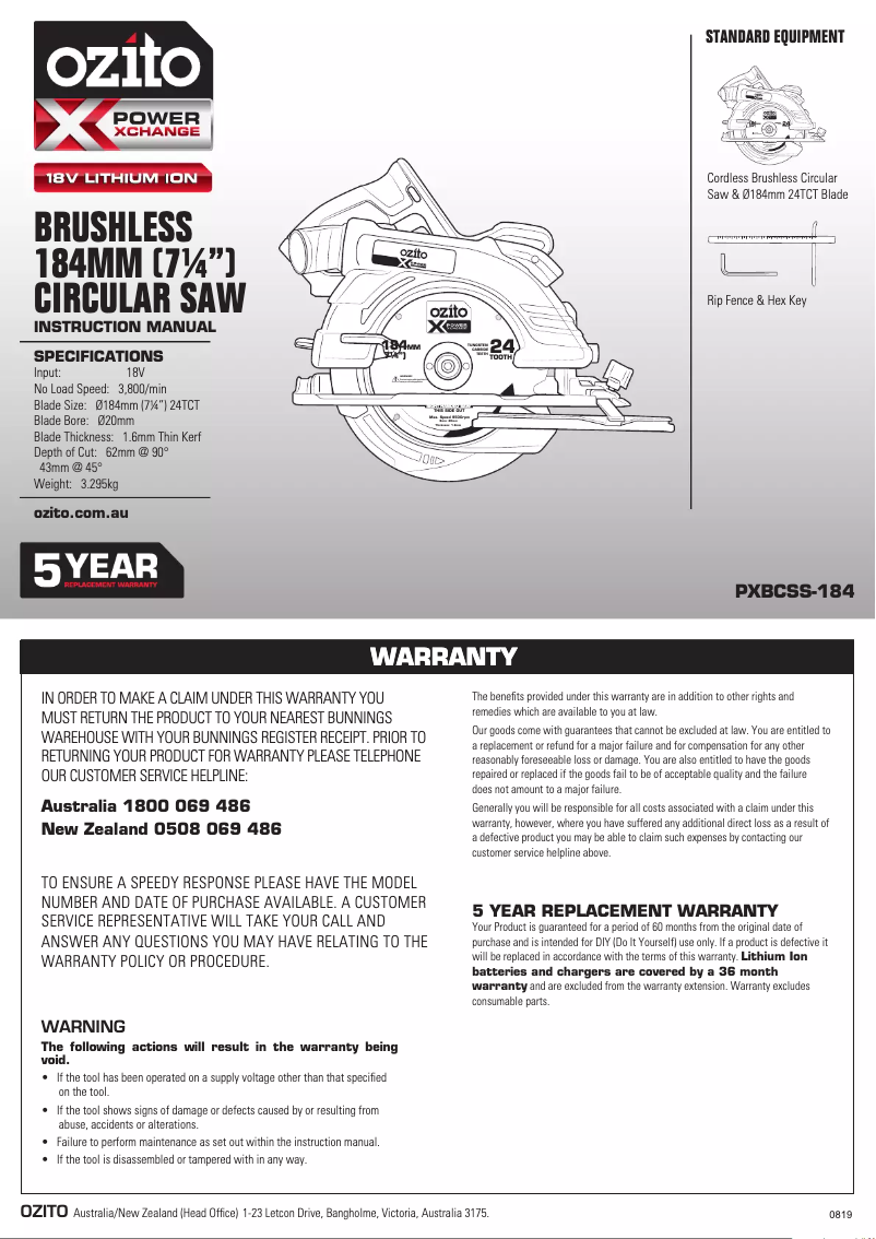 Imagen de la primera página del manual del dispositivo PXBCSS-184