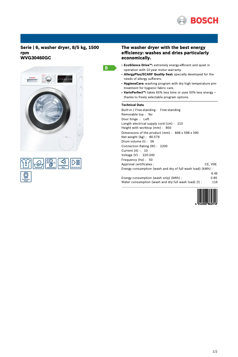 Imagen de la primera página del manual del dispositivo WVG30460GC