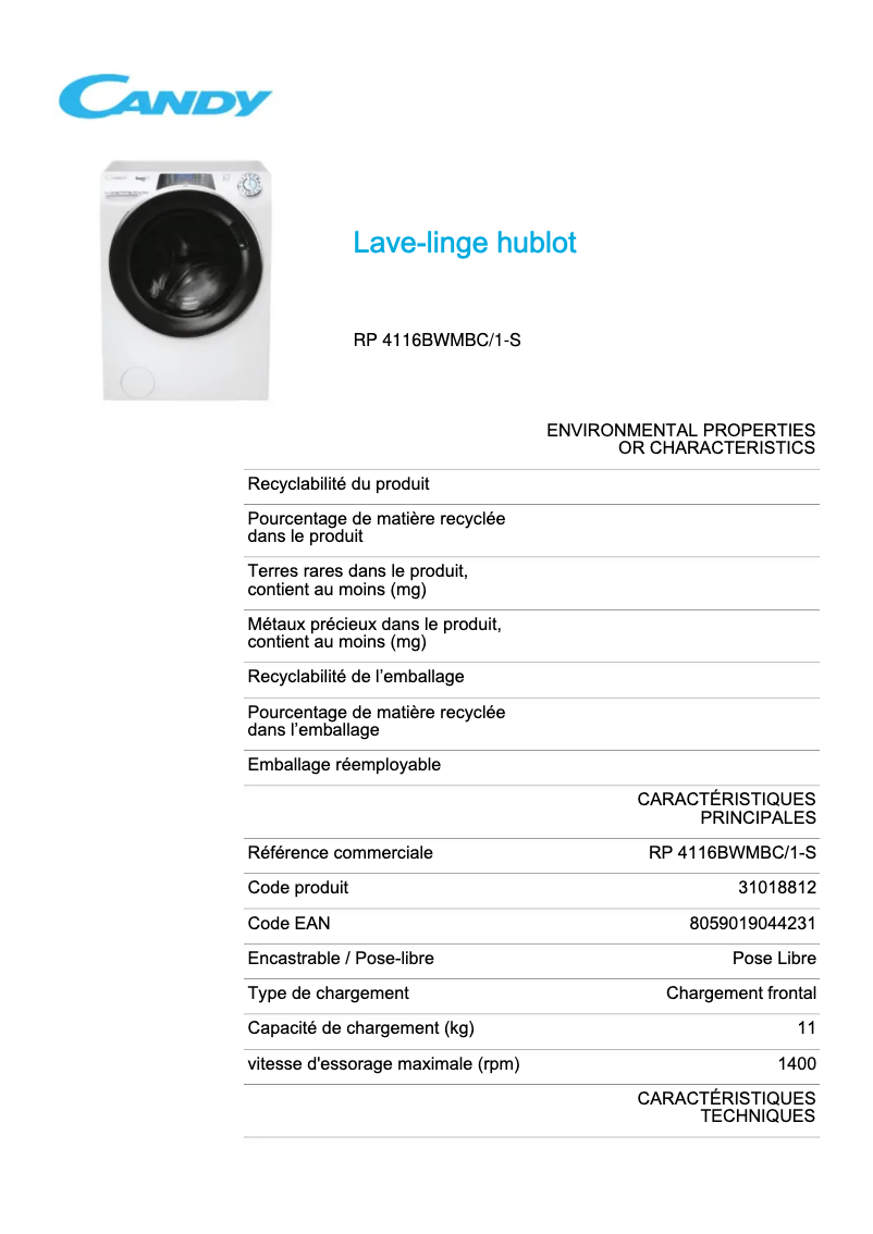 Imagen de la primera página del manual del dispositivo RP 4116BWMBC/1-S