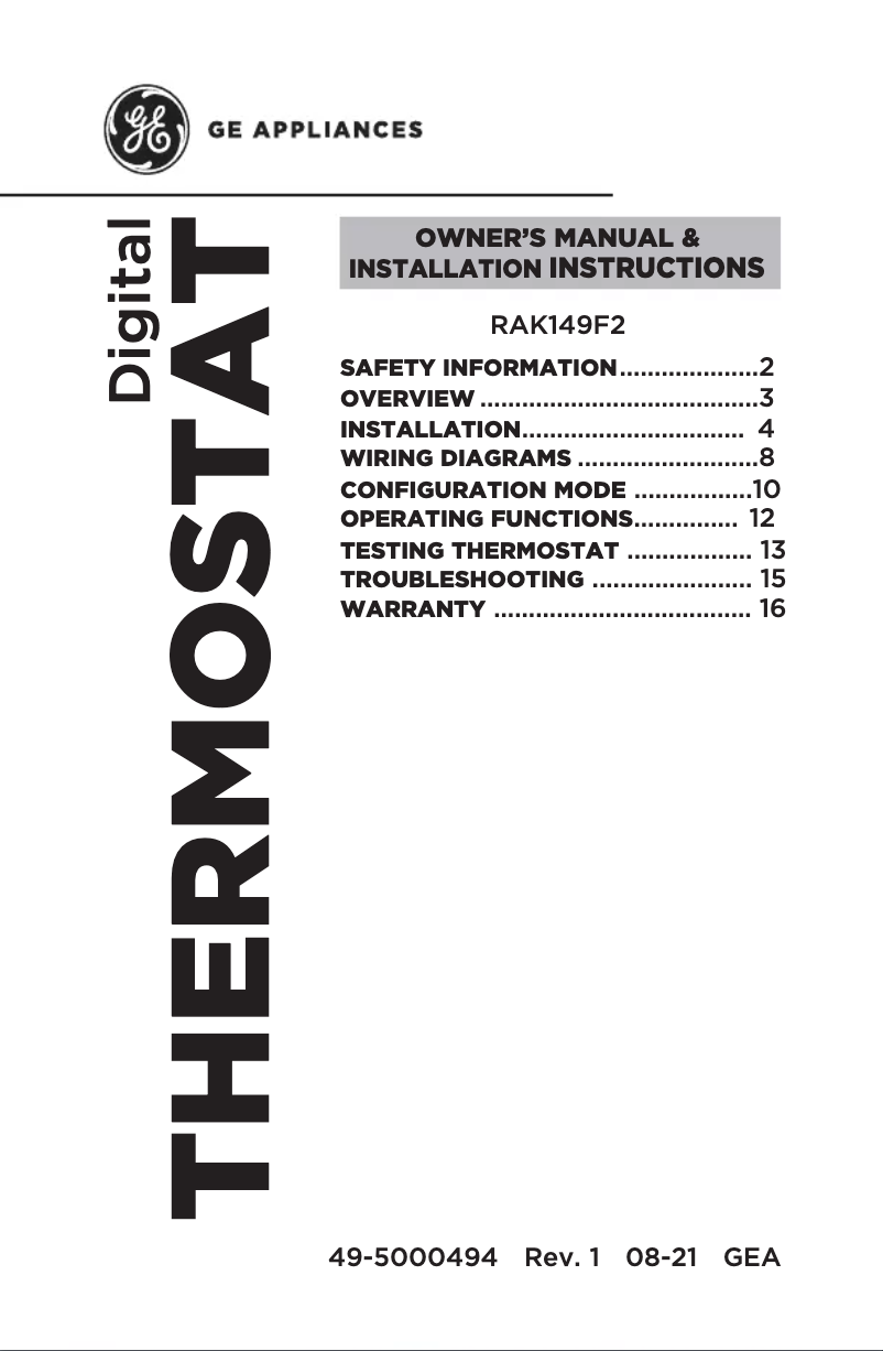 Página 1 del manual Manual de uso y mantenimiento GE RAK149F2