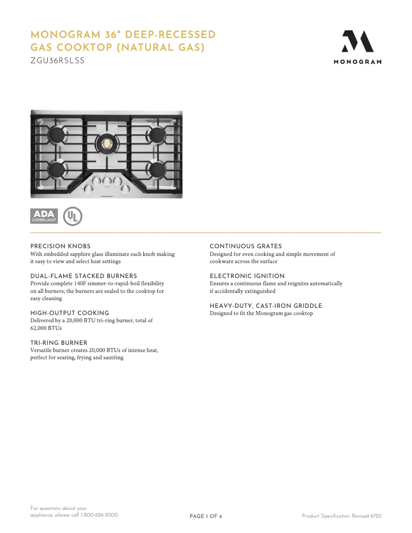 Imagen de la primera página del manual del dispositivo ZGU36RSLSS