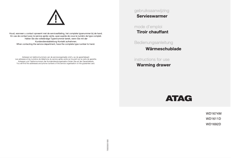 Página 1 del manual Manual de usuario Atag WD1674M