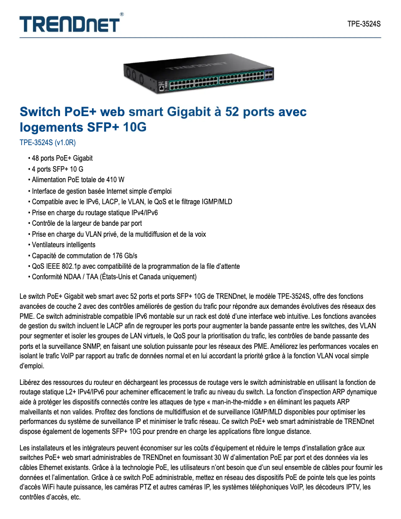 Página 1 del manual Ficha técnica TRENDnet TPE-3524S