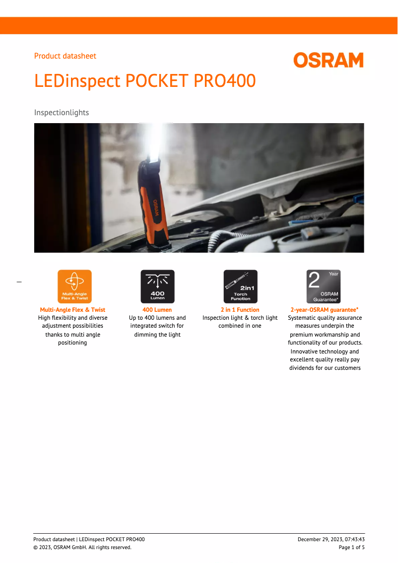 Imagen de la primera página del manual del dispositivo LEDinspect POCKET PRO400