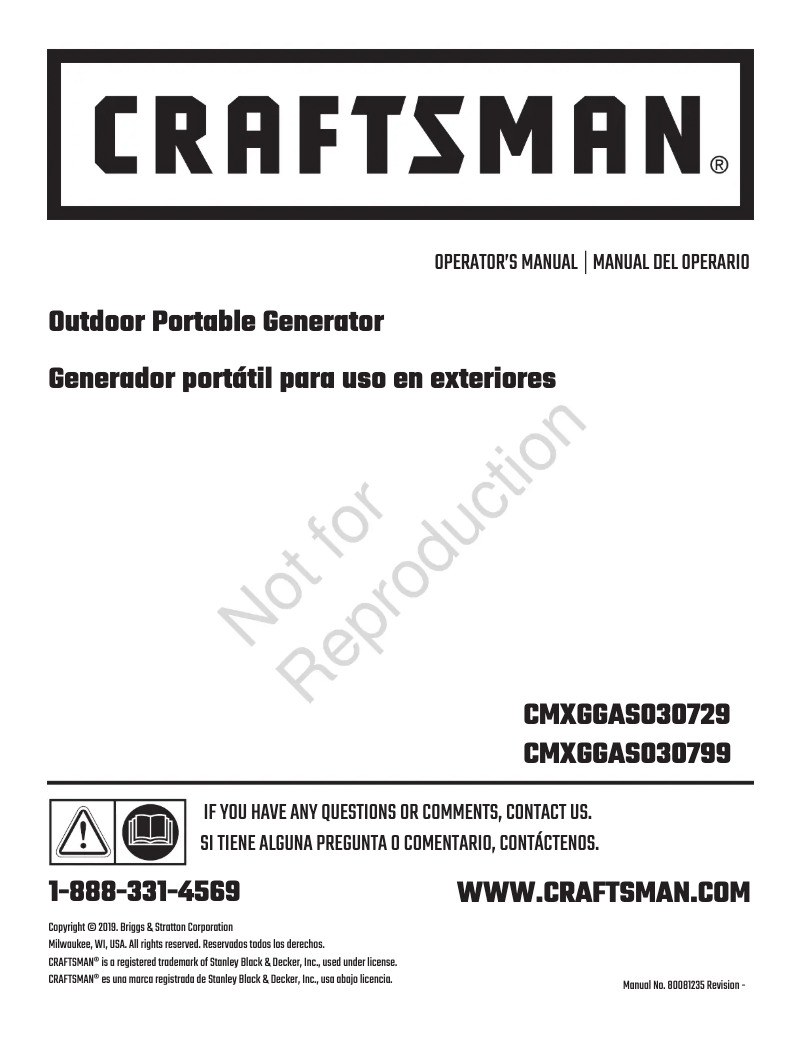 Página 1 del manual Manual de usuario Craftsman CMXGGAS030729