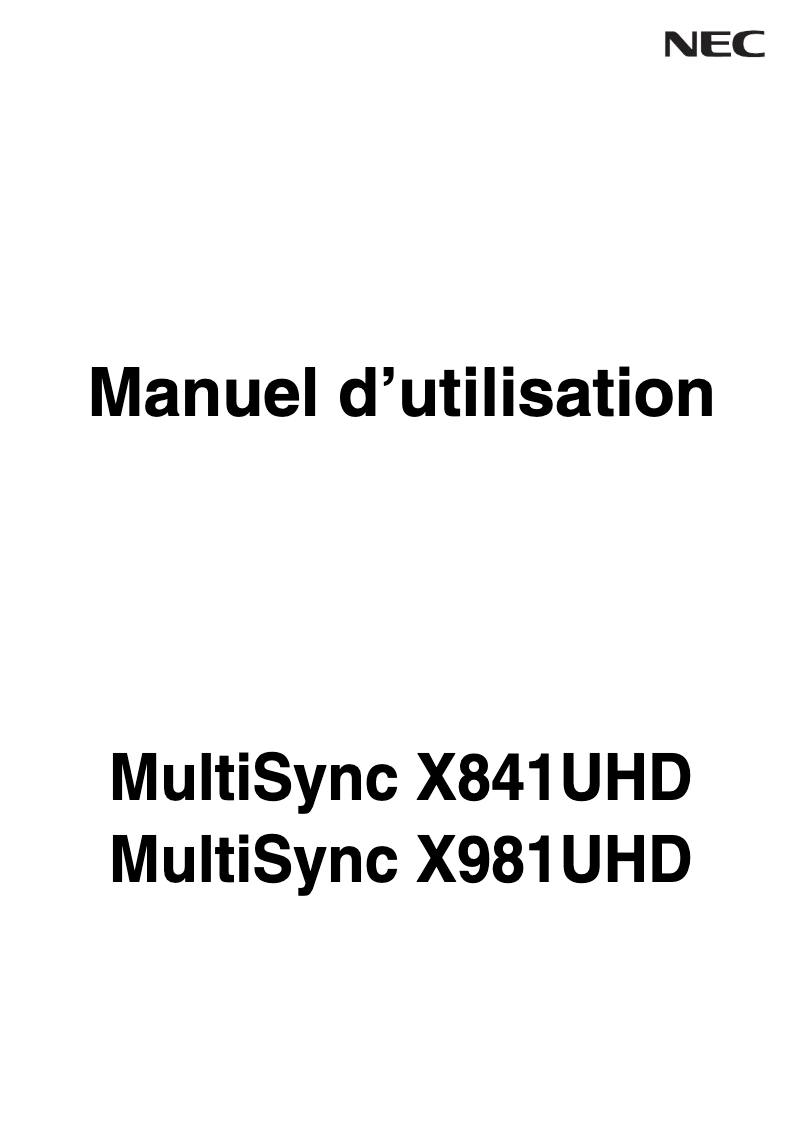 Imagen de la primera página del manual del dispositivo MultiSync X841UHD-2