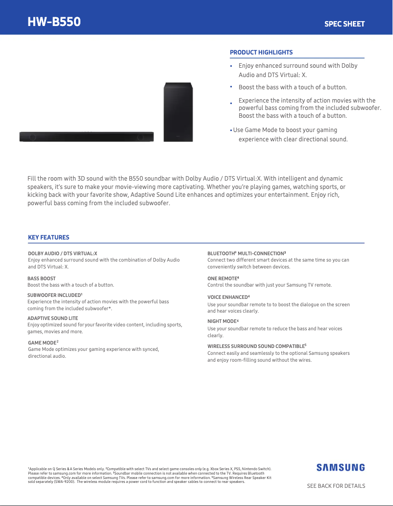 Imagen de la primera página del manual del dispositivo HW-B550