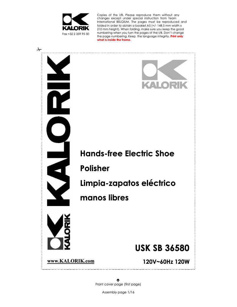 Página nº 1 - Manual de usuario Kalorik SB 36580