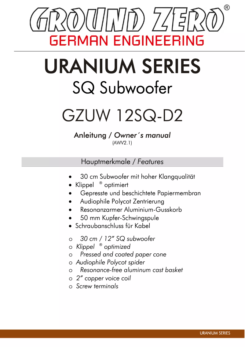 Imagen de la primera página del manual del dispositivo GZUW 12SQ-D2