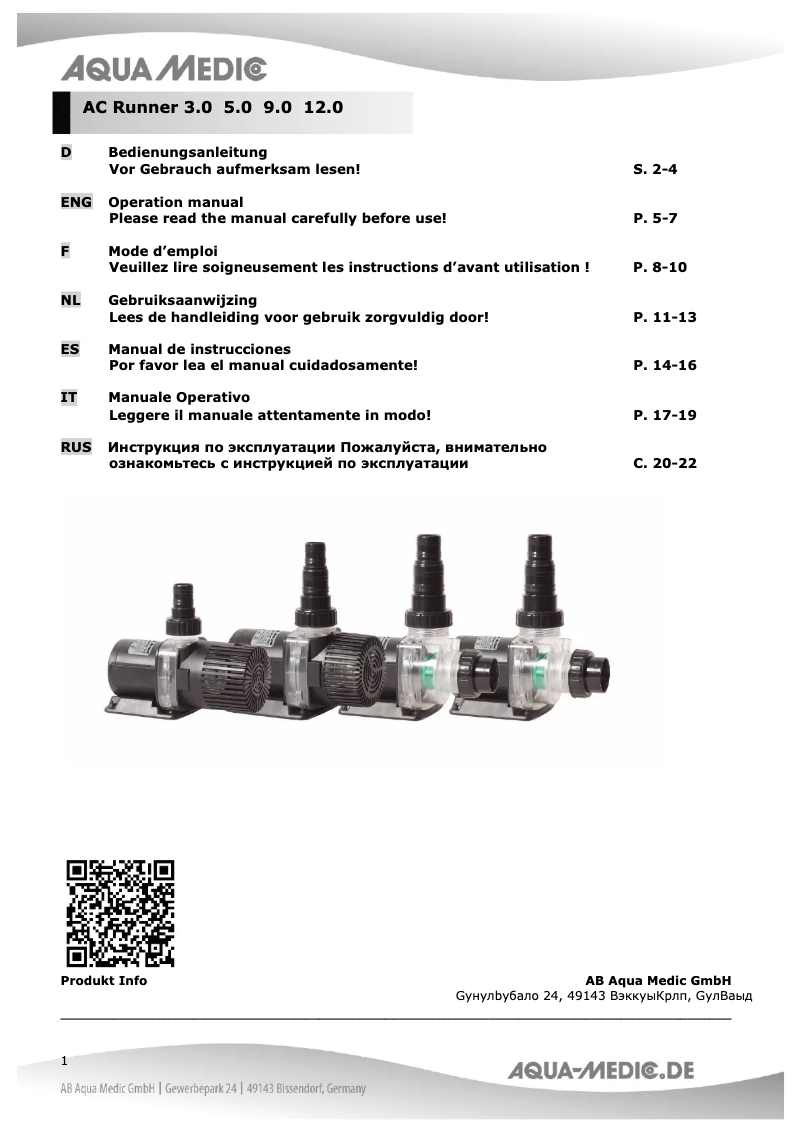 Página 1 del manual Manual de usuario Aqua Medic AC Runner 5.0