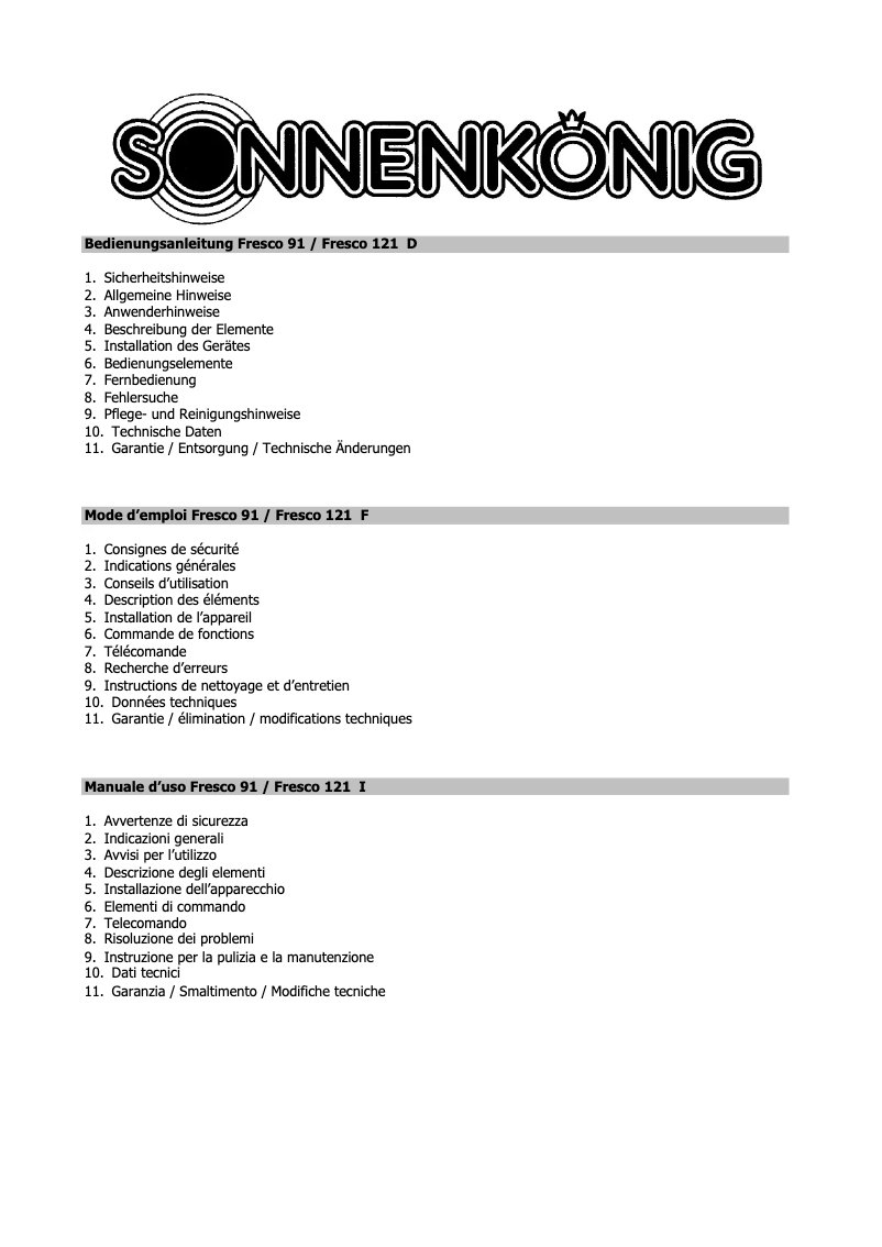 Página nº 1 - Manual de usuario Sonnenkönig Fresco 91