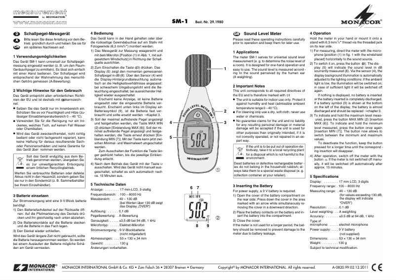 Imagen de la primera página del manual del dispositivo SM-1