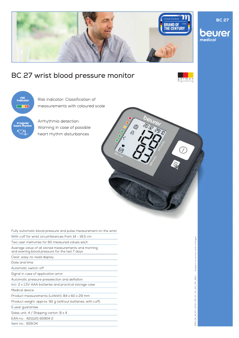 Página 1 del manual Ficha técnica Beurer BC 27