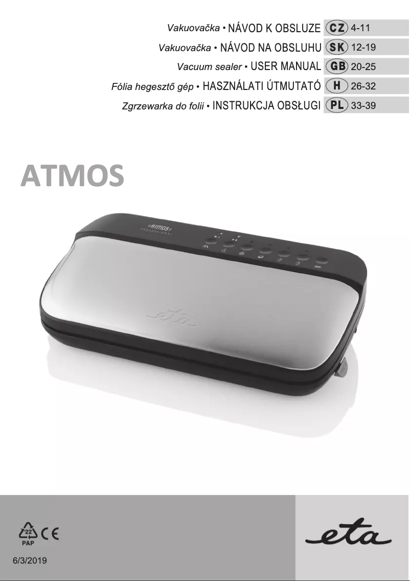 Página 1 del manual Manual de usuario Eta Atmos 4762 90000