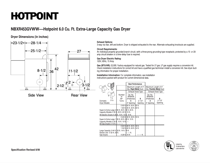 Página nº 1 - Ficha técnica Hotpoint NBXR453GVWW