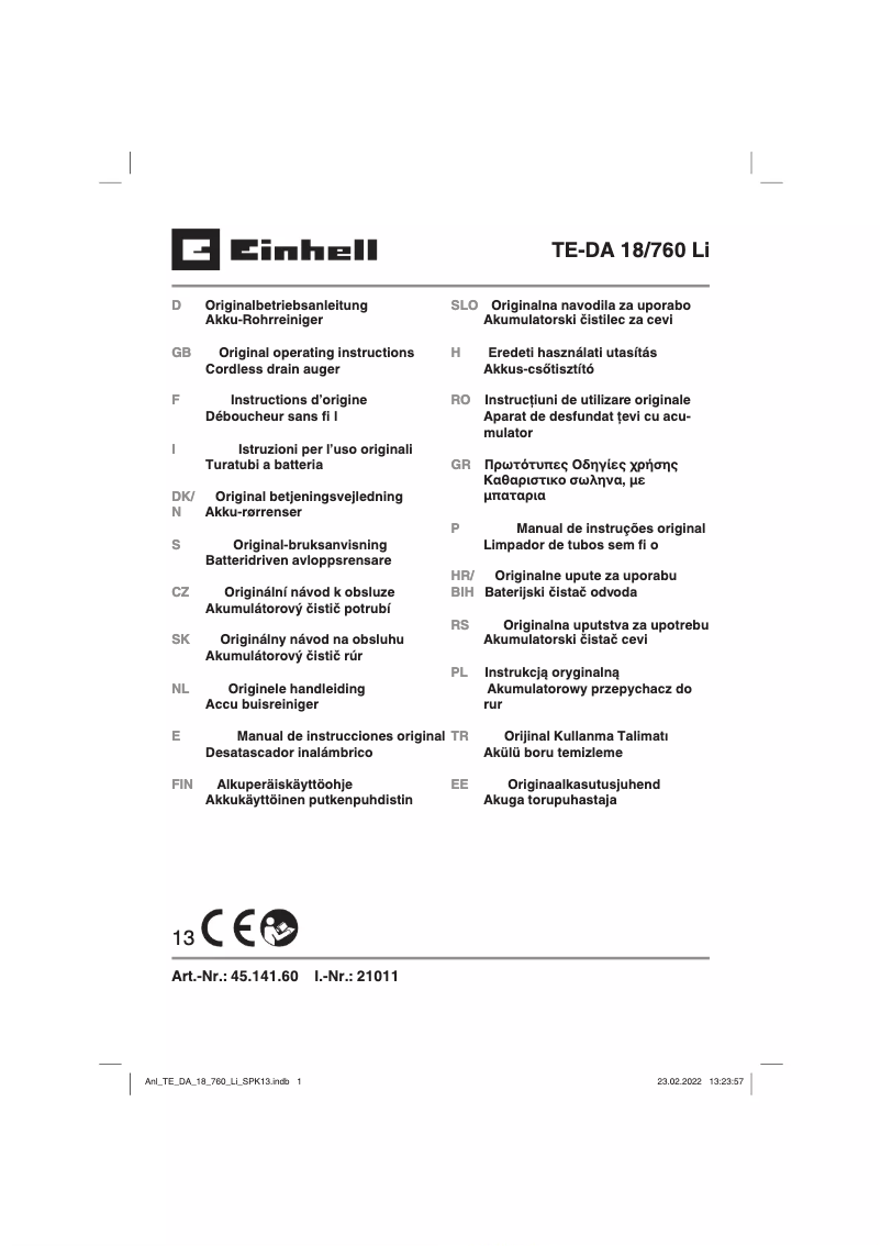 Página 1 del manual Manual de usuario Einhell TE-DA 18/760 Li