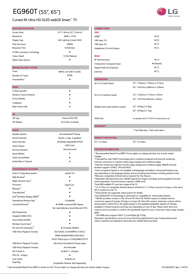 Página nº 1 - Ficha técnica LG 65EG960T