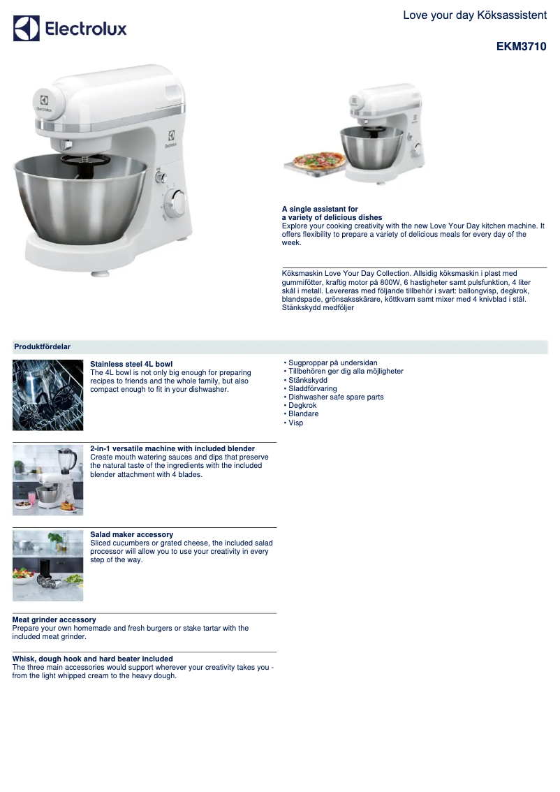 Página 1 del manual Ficha técnica Electrolux EKM3710