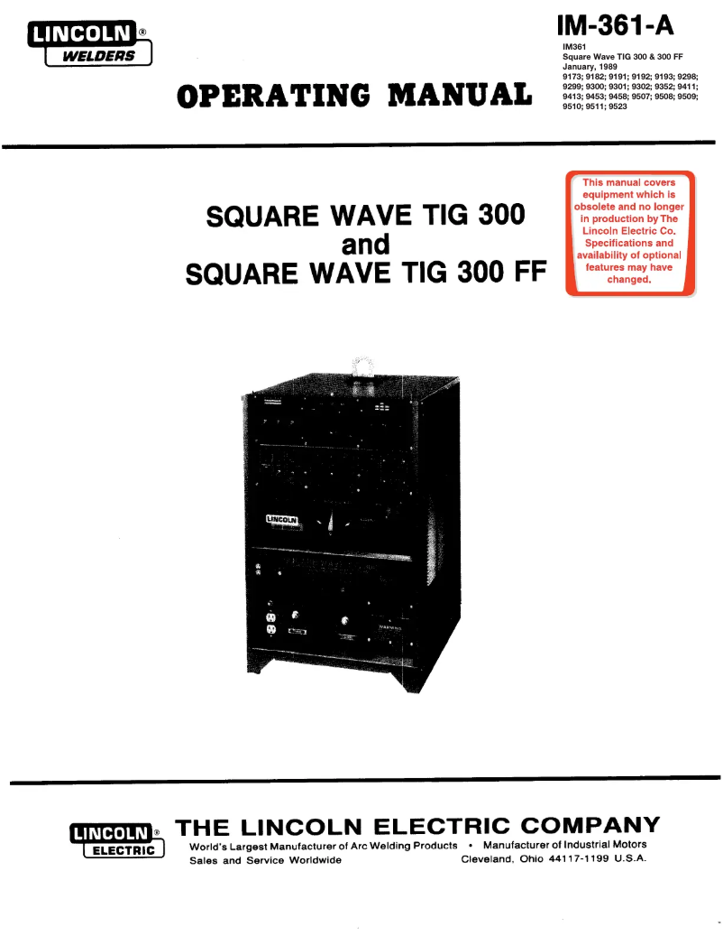 Imagen de la primera página del manual del dispositivo Square Wave TIG 300