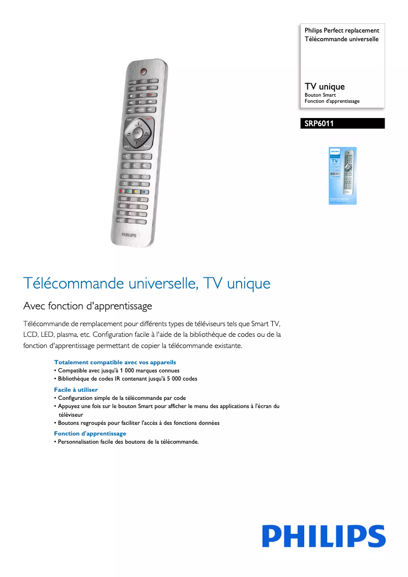 Página 1 del manual Ficha técnica Philips SRP6011