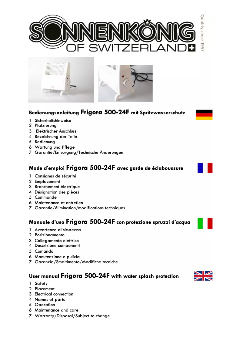 Imagen de la primera página del manual del dispositivo Frigora 500-24F